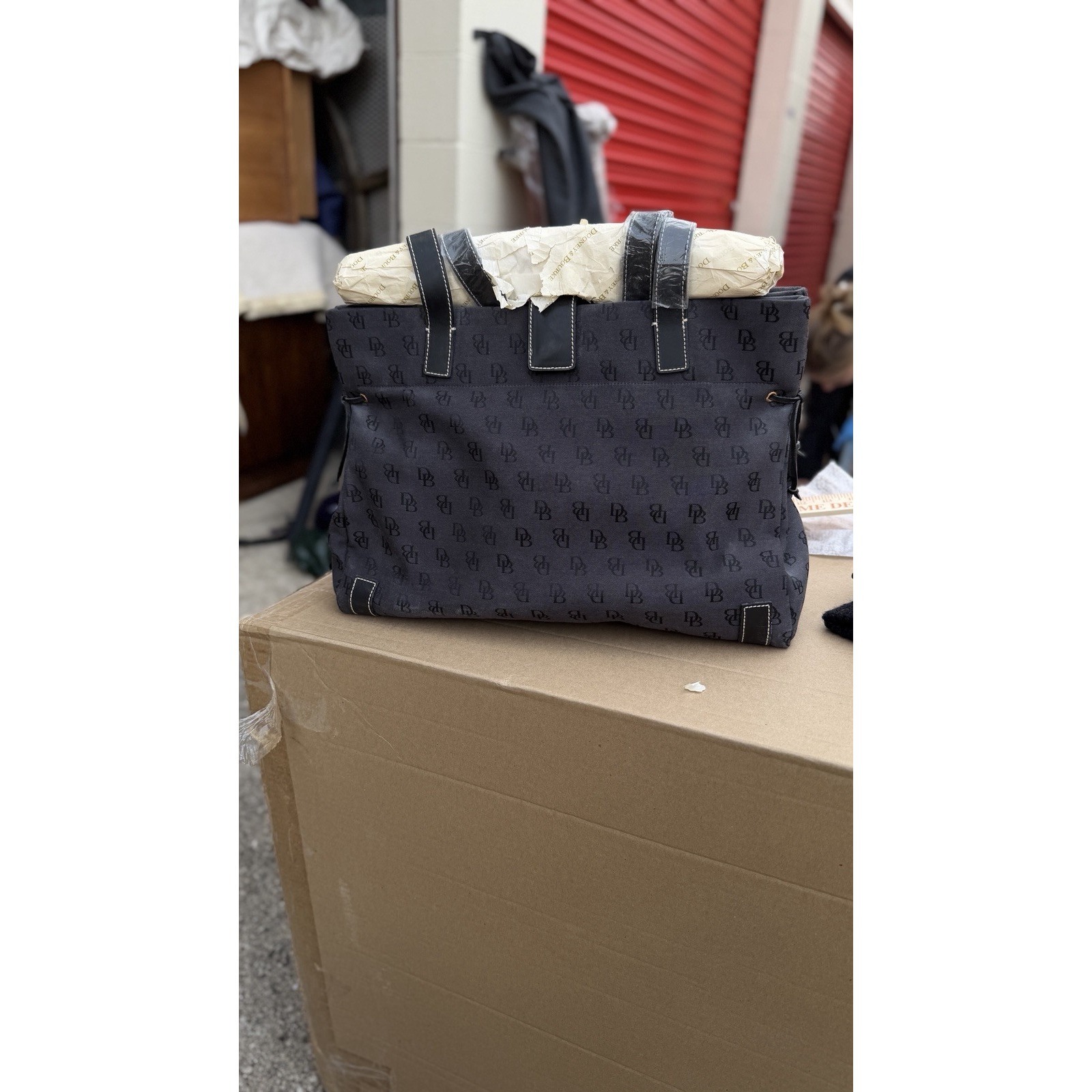 Dooney & Bourke Black Db Monogram Nylon Tote Bag New W/ Luggage Tag